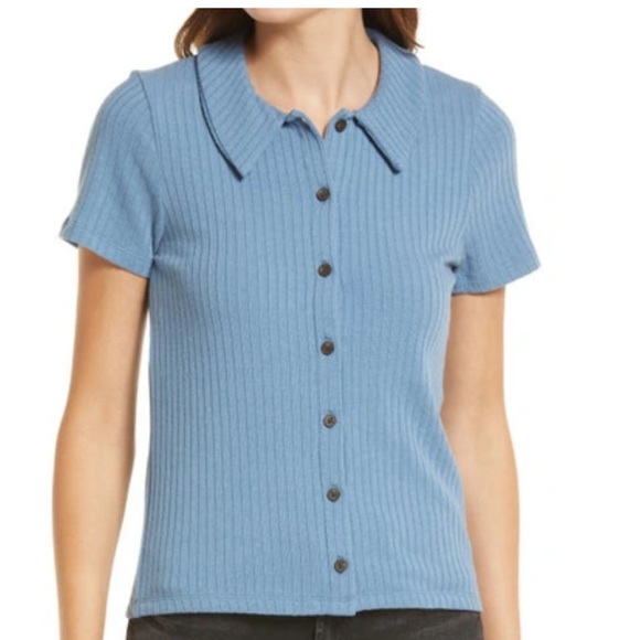 Madewell Blue Ribbed Button-Up Top - Picture 5 of 6